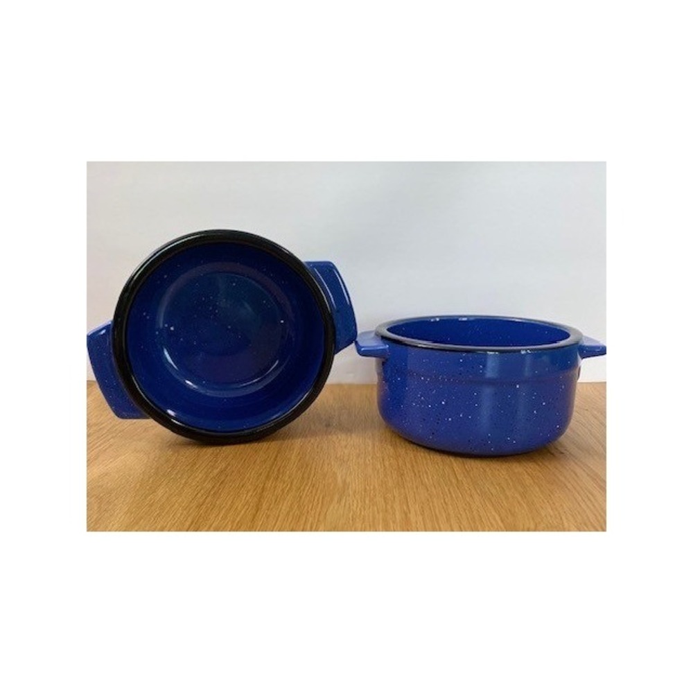 CYRK Inc RC Blue Speckled Stoneware Soup Bowls Dips Crocks 2 Handle 3" Deep